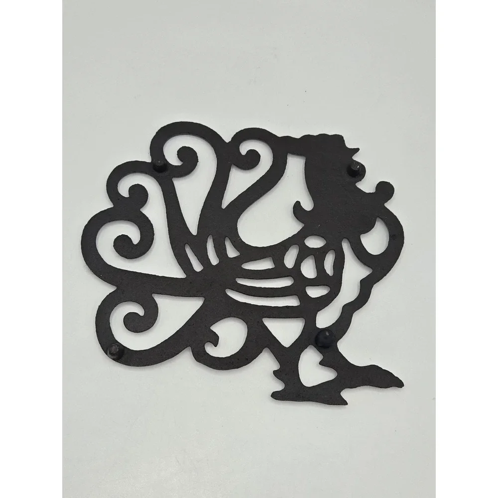 Vintage Cast Iron Rooster Trivet Black Scrollwork Chicken Hot Plate Wall Decor